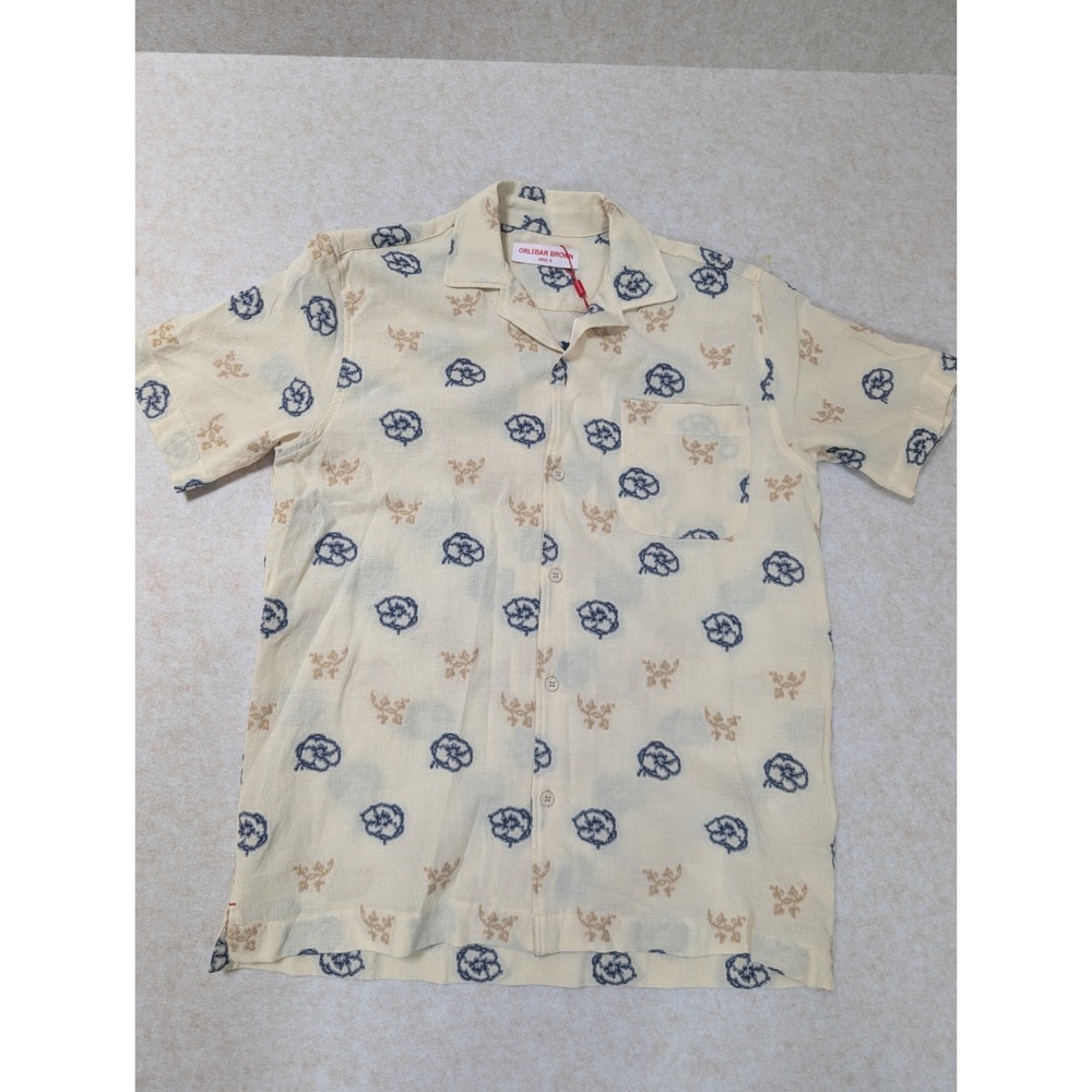 Orlebar Brown Marne Plum Blossom Shirt White Sand Size S New With Tags NWT